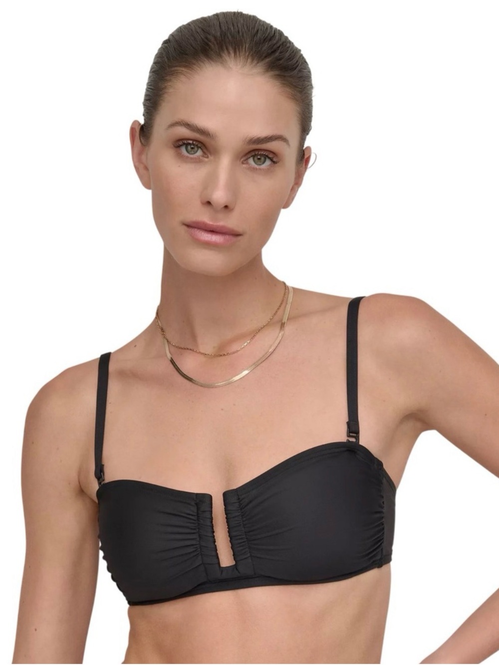 Black Shirred U-wire Bandeau Bikini Set - Picture 2 of 4